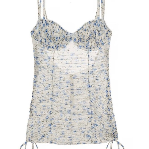 dresses royal blue color For Love & Lemons Puff Sleeve Cut Out Floral Mini Dress